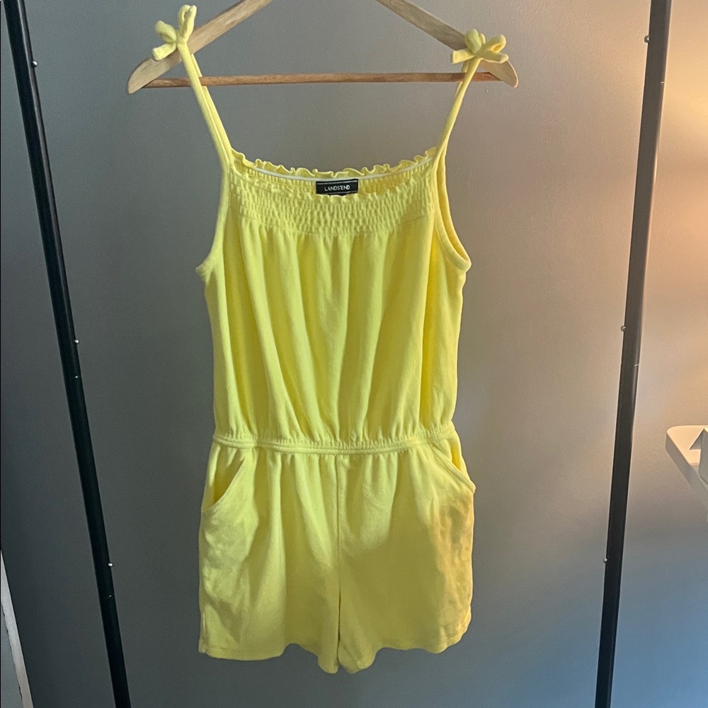 Lands' End Bright Yellow Tie-Shoulder Swim Coverup Romper